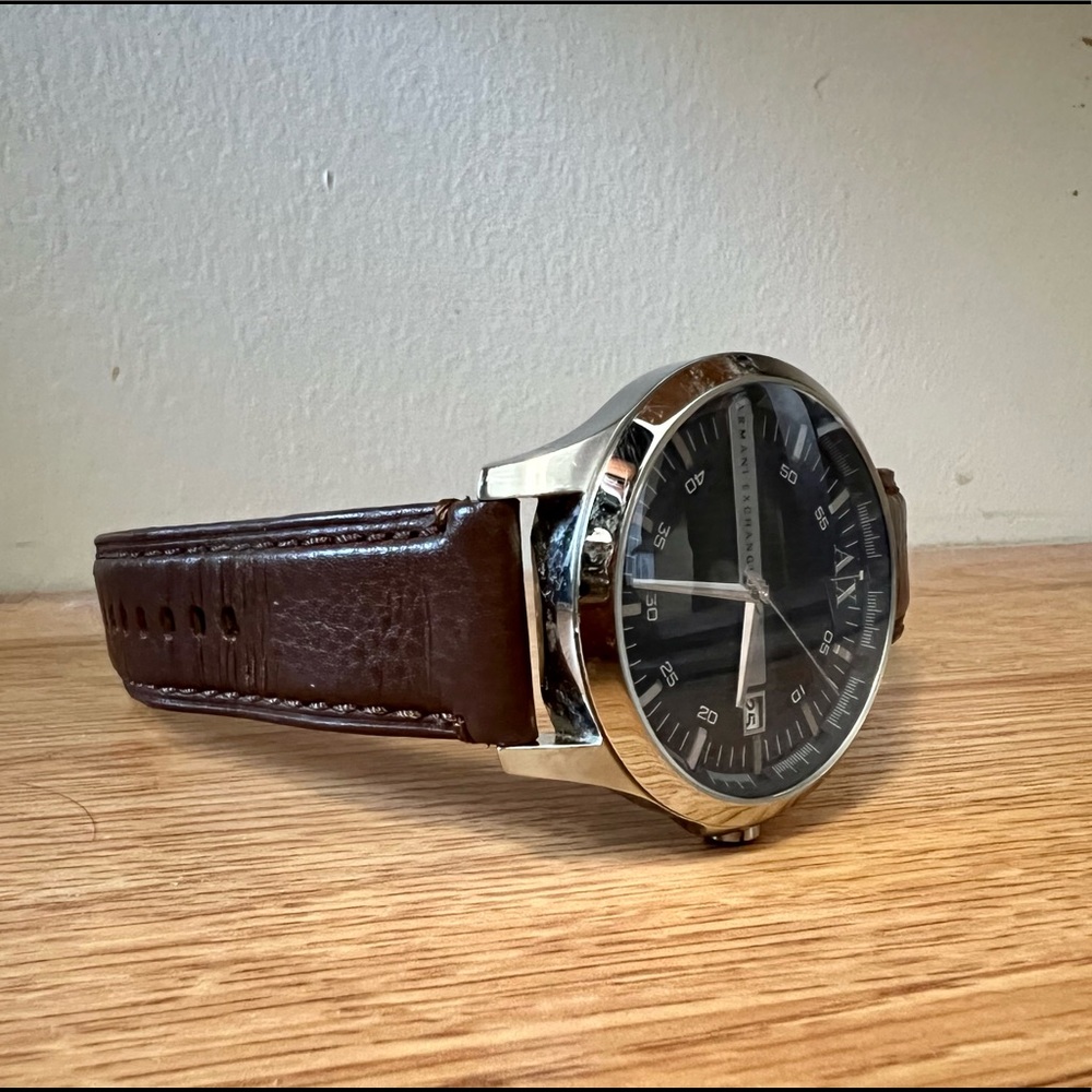 Armani Exchange Quartz Navy Dial Brown Leather Strap AX2133 Men's Watch